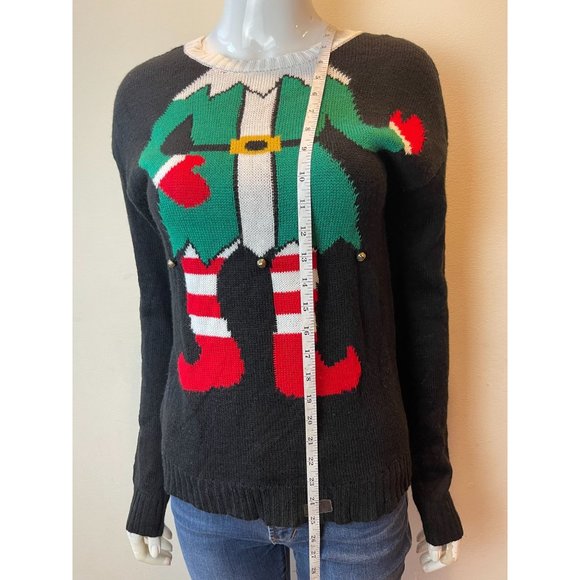 Derek Heart Womens Elf Christmas Sweater Jingle Bells Black Green Size Medium - Picture 4 of 8